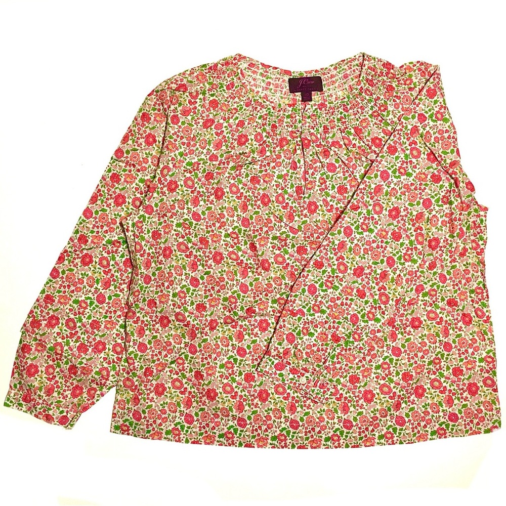 JCrew Peasant Blouse Liberty D'anjo Floral Popover Shirt Top Red White Pink 10 - Picture 11 of 16